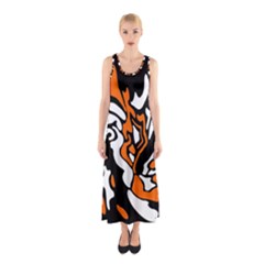 Orange, White And Black Decor Sleeveless Maxi Dress by Valentinaart