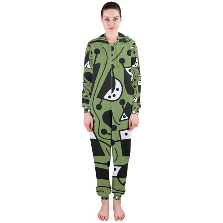 Playful abstract art - green Hooded Jumpsuit (Ladies) 