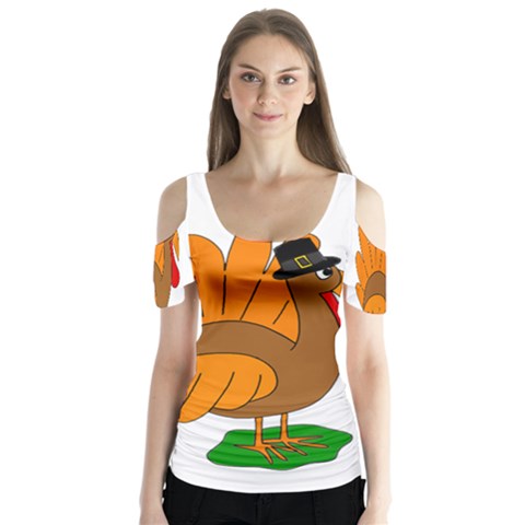 Thanksgiving Turkey - Transparent Butterfly Sleeve Cutout Tee  by Valentinaart