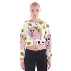 Piggy Bank  Women s Cropped Sweatshirt by Valentinaart