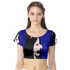 Girl And Bird Short Sleeve Crop Top (tight Fit) by Valentinaart