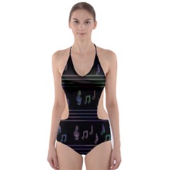 Music Pattern Cut-out One Piece Swimsuit by Valentinaart