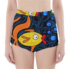 Yellow Fish High-waisted Bikini Bottoms by Valentinaart