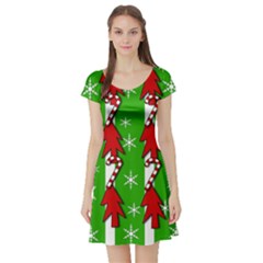 Christmas Pattern - Green Short Sleeve Skater Dress by Valentinaart