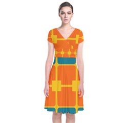 Squares And Rectangles                                                               Short Sleeve Front Wrap Dress by LalyLauraFLM