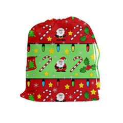 Christmas Pattern - Green And Red Drawstring Pouches (extra Large) by Valentinaart