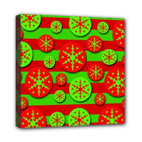 Snowflake Red And Green Pattern Mini Canvas 8  X 8  by Valentinaart