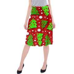 Twisted Christmas Trees Midi Beach Skirt by Valentinaart