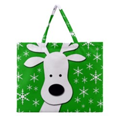 Christmas Reindeer - Green Zipper Large Tote Bag by Valentinaart