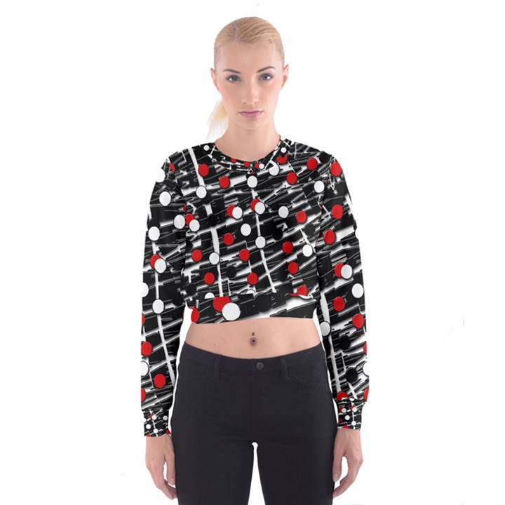 Red and white dots Women s Cropped Sweatshirt