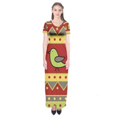 Brown Bird Pattern Short Sleeve Maxi Dress by Valentinaart
