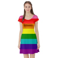 Colorful Stripes Lgbt Rainbow Flag Short Sleeve Skater Dress by yoursparklingshop