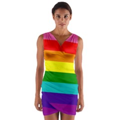 Colorful Stripes Lgbt Rainbow Flag Wrap Front Bodycon Dress by yoursparklingshop