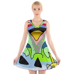 Colorful Landscape V-neck Sleeveless Skater Dress by Valentinaart