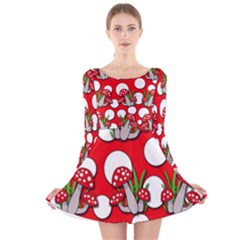 Mushrooms Pattern Long Sleeve Velvet Skater Dress by Valentinaart