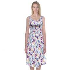 Retro Candy Floral Doodles Midi Sleeveless Dress by Contest2481019