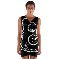 Funny Black And White Doodle Snowballs Wrap Front Bodycon Dress by yoursparklingshop