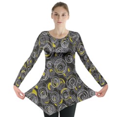Gray And Yellow Abstract Art Long Sleeve Tunic  by Valentinaart