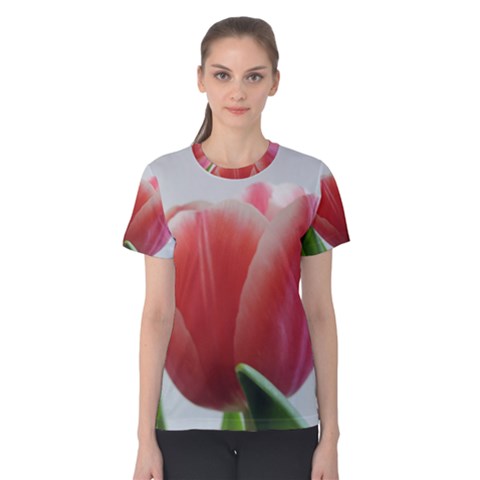 Red Tulips Women s Cotton Tee by picsaspassion