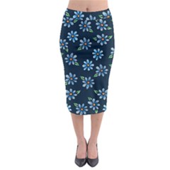 Retro Blue Daisy Flowers Pattern Midi Pencil Skirt by BubbSnugg