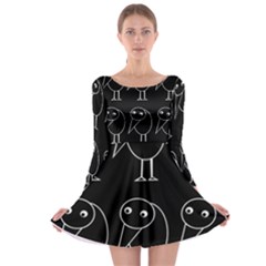 Black And White Birds Long Sleeve Skater Dress by Valentinaart