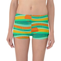 Green And Orange Decorative Design Reversible Boyleg Bikini Bottoms by Valentinaart