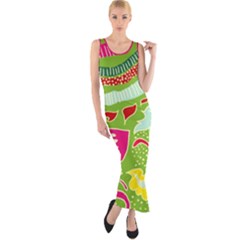 Green Organic Abstract Fitted Maxi Dress by DanaeStudio