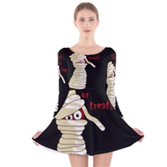 Halloween Mummy   Long Sleeve Velvet Skater Dress by Valentinaart