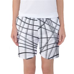 White And Black Warped Lines Women s Basketball Shorts by Valentinaart