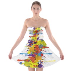 Crazy Multicolored Double Running Splashes Strapless Bra Top Dress by EDDArt