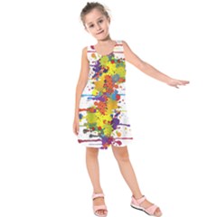 Crazy Multicolored Double Running Splashes Kids  Sleeveless Dress