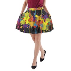 Crazy Multicolored Double Running Splashes Horizon A-line Pocket Skirt by EDDArt