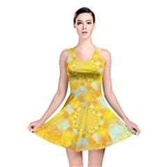Gold Blue Abstract Blossom Reversible Skater Dress by designworld65
