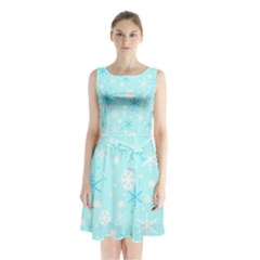 Blue Xmas Pattern Sleeveless Chiffon Waist Tie Dress by Valentinaart