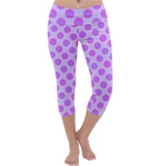 Pastel Pink Mod Circles Capri Yoga Leggings by BrightVibesDesign