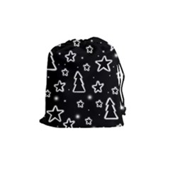 Black And White Xmas Drawstring Pouches (medium)  by Valentinaart