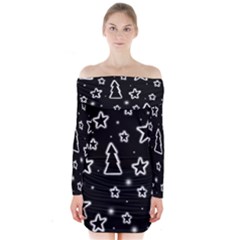Black And White Xmas Long Sleeve Off Shoulder Dress by Valentinaart