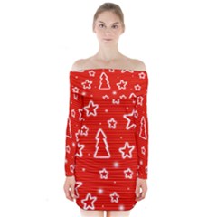 Red Xmas Long Sleeve Off Shoulder Dress by Valentinaart