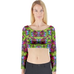Freedom In Colors And Floral Long Sleeve Crop Top by pepitasart