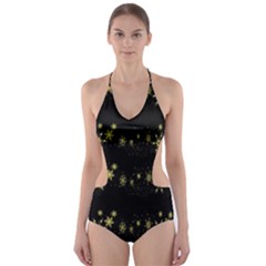 Yellow Elegant Xmas Snowflakes Cut-out One Piece Swimsuit by Valentinaart
