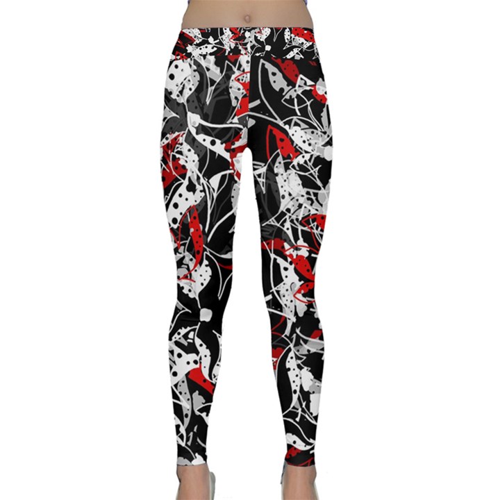Red abstract flowers Classic Yoga Leggings