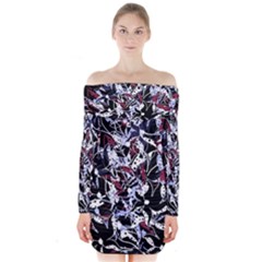 Decorative Abstract Floral Desing Long Sleeve Off Shoulder Dress by Valentinaart