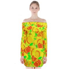 Yellow Garden Long Sleeve Off Shoulder Dress by Valentinaart