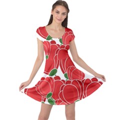 Red Floral Design Cap Sleeve Dresses by Valentinaart