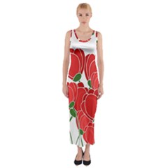 Red Floral Design Fitted Maxi Dress by Valentinaart