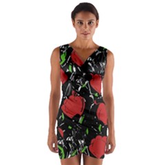 Red Roses Wrap Front Bodycon Dress by Valentinaart
