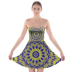 Yellow Blue Gold Mandala Strapless Bra Top Dress by designworld65