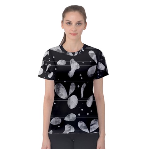 Black And White Floral Abstraction Women s Sport Mesh Tee by Valentinaart