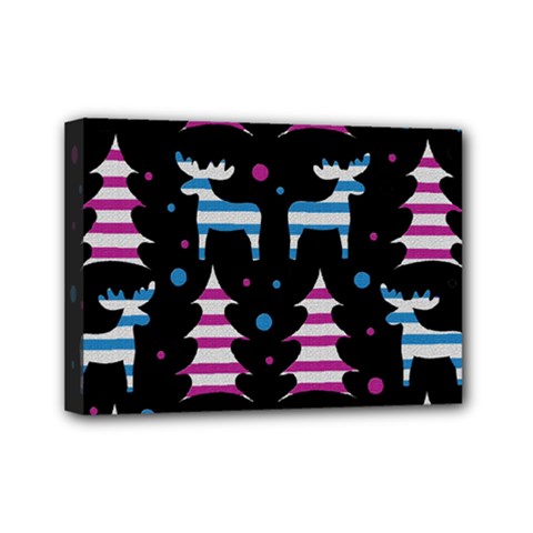 Blue And Pink Reindeer Pattern Mini Canvas 7  X 5  by Valentinaart