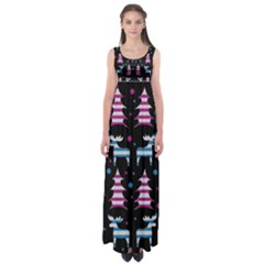 Blue And Pink Reindeer Pattern Empire Waist Maxi Dress by Valentinaart